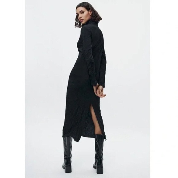 ZARA LIMITED EDITION Creased Wrinkled Textured Black Midi Dress – Size - Picture 4 of 4